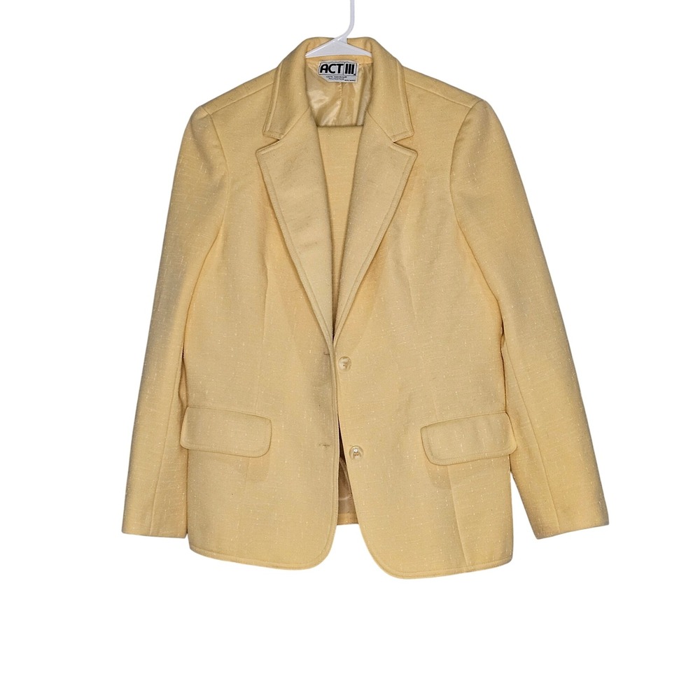 Vintage Act III Yellow Polyester‎ Knit Two Piece Blouse Retro Style Old Money